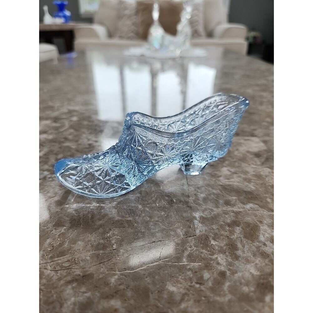 Vintage Light Blue Daisy & Button Glass Slipper